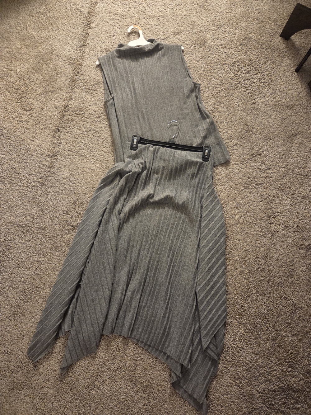 Zara Sleeveless Ribbed Asymmetrical Skirt Set - Gray